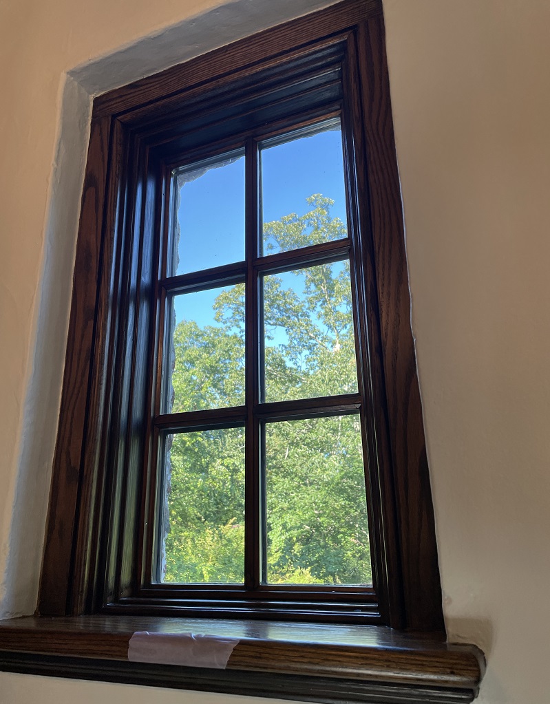 The casement window have a detailed interior 